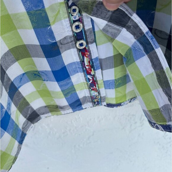 Robert Graham Mens Contemporary Fit Paisley Checkered Polo Blue Green Size 3XL - Picture 8 of 10